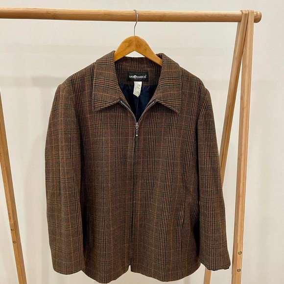 Vintage Plaid Zip Up Collared Coat Chore Jacket in Brown - Picture 3 of 6